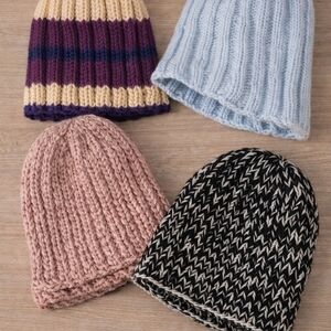 Stylish Women's Knit Beanie Set - Pink, Blue, Black, and Purple